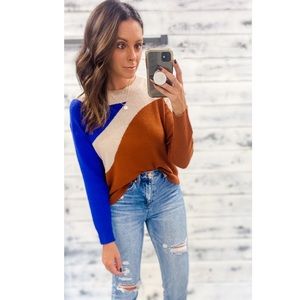 Lush Rust & Royal Wave Color Block Sweater Size Small